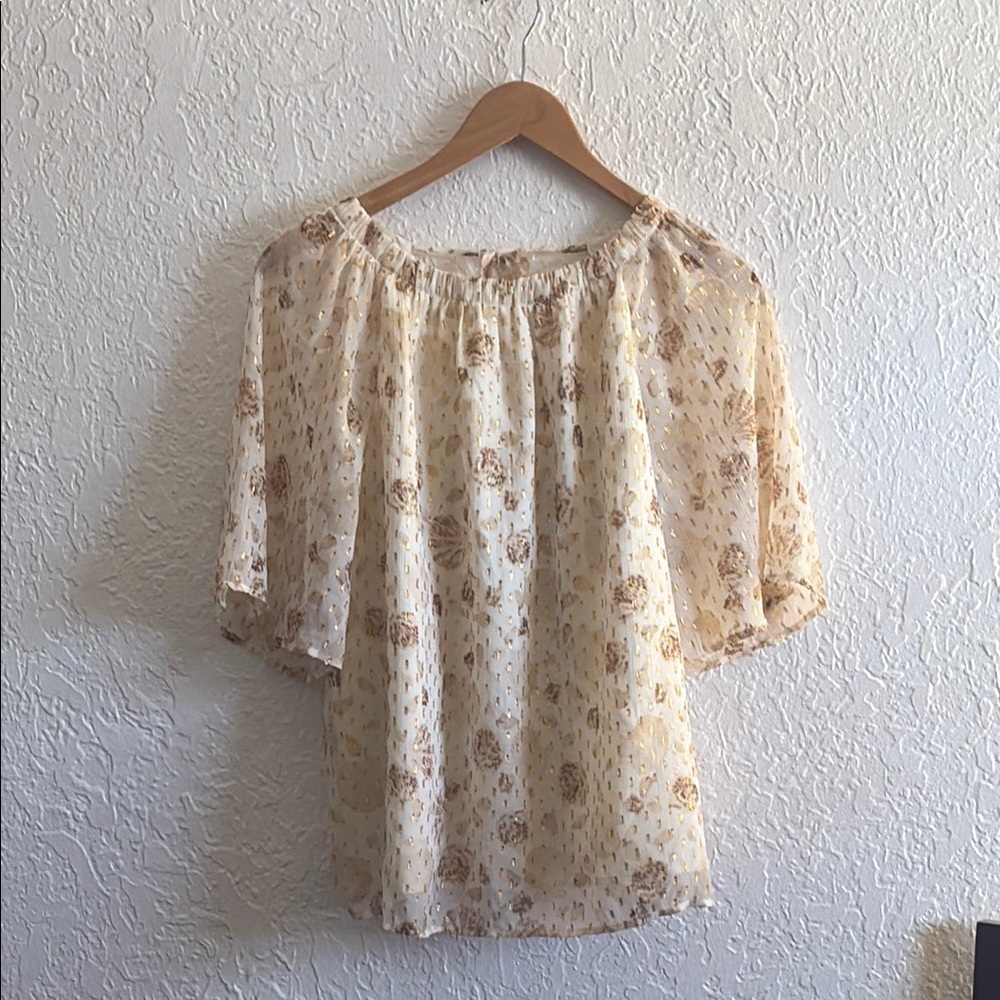 Cream Ruffled Blouse with Relaxed Fit and Floral Print